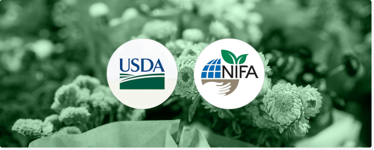 USDA and NIFA logos on background of flowers