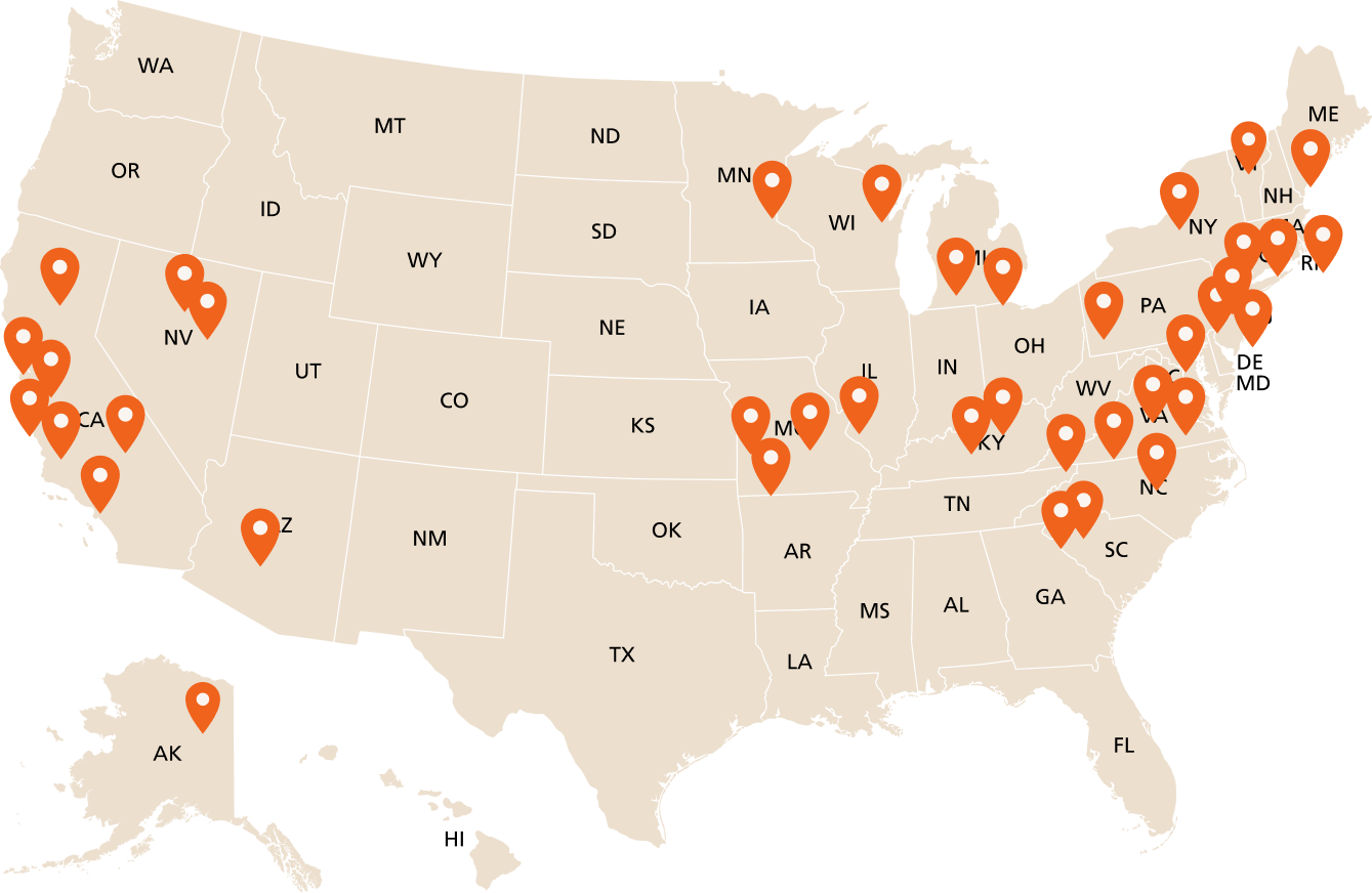Map of Rooted Farmers hub network across the United States